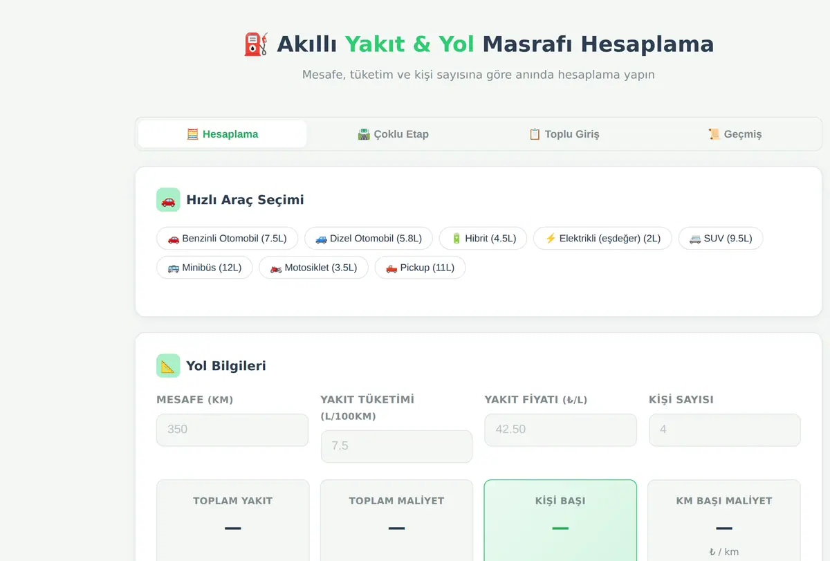 Akıllı Yakıt & Yol Masrafı Hesaplama Aracı ekran görüntüsü