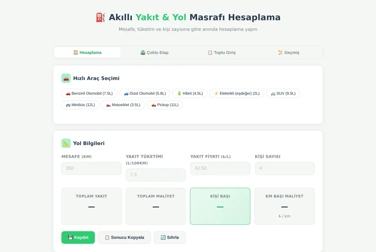 Akıllı Yakıt & Yol Masrafı Hesaplama Aracı ekran görüntüsü 2