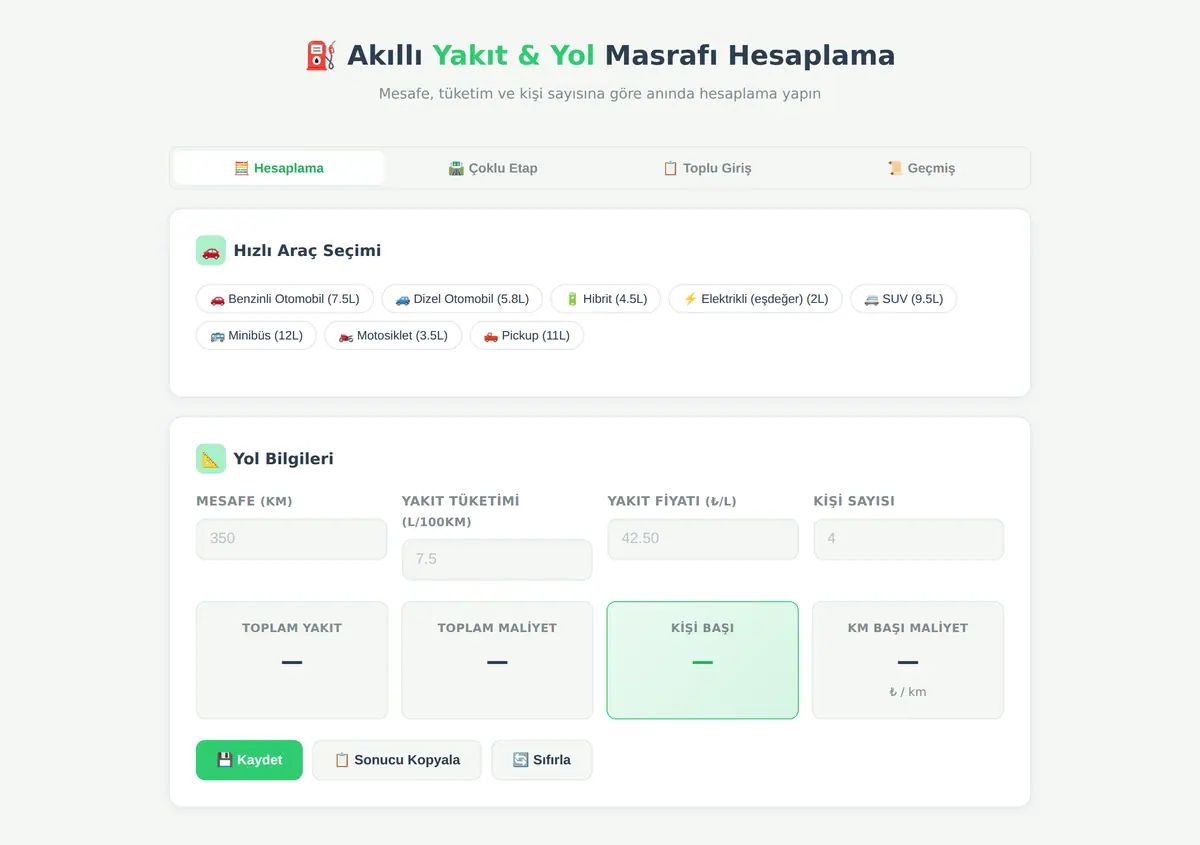 Akıllı Yakıt & Yol Masrafı Hesaplama Aracı ekran görüntüsü 3