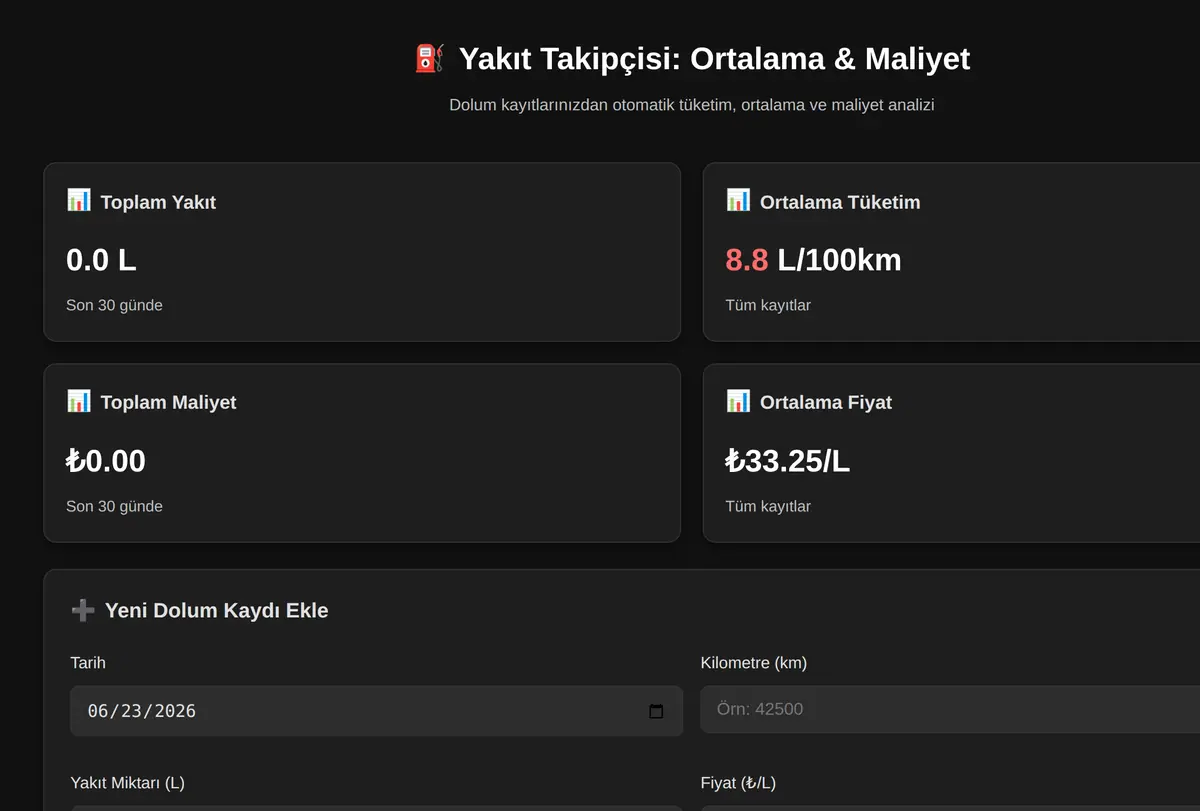 Yakıt Takipçisi: Ortalama & Maliyet ekran görüntüsü
