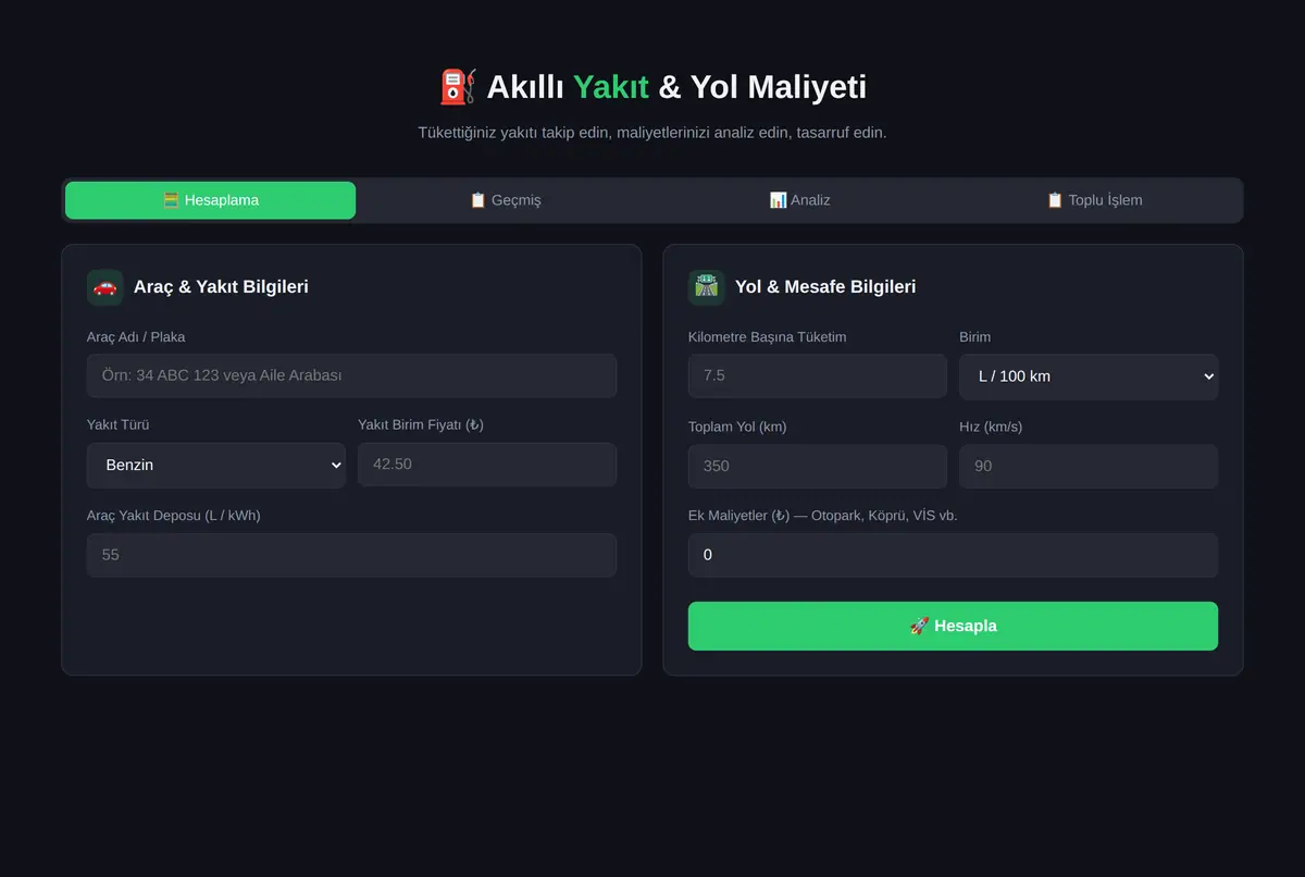 Akıllı Yakıt & Yol Maliyeti Hesaplama Aracı ekran görüntüsü 2