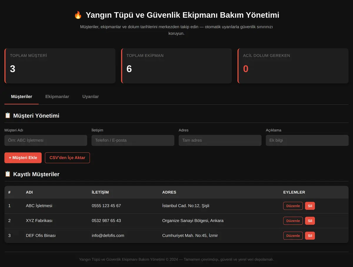 Yangın Tüpü ve Güvenlik Ekipmanı Bakım Yönetimi ekran görüntüsü 3
