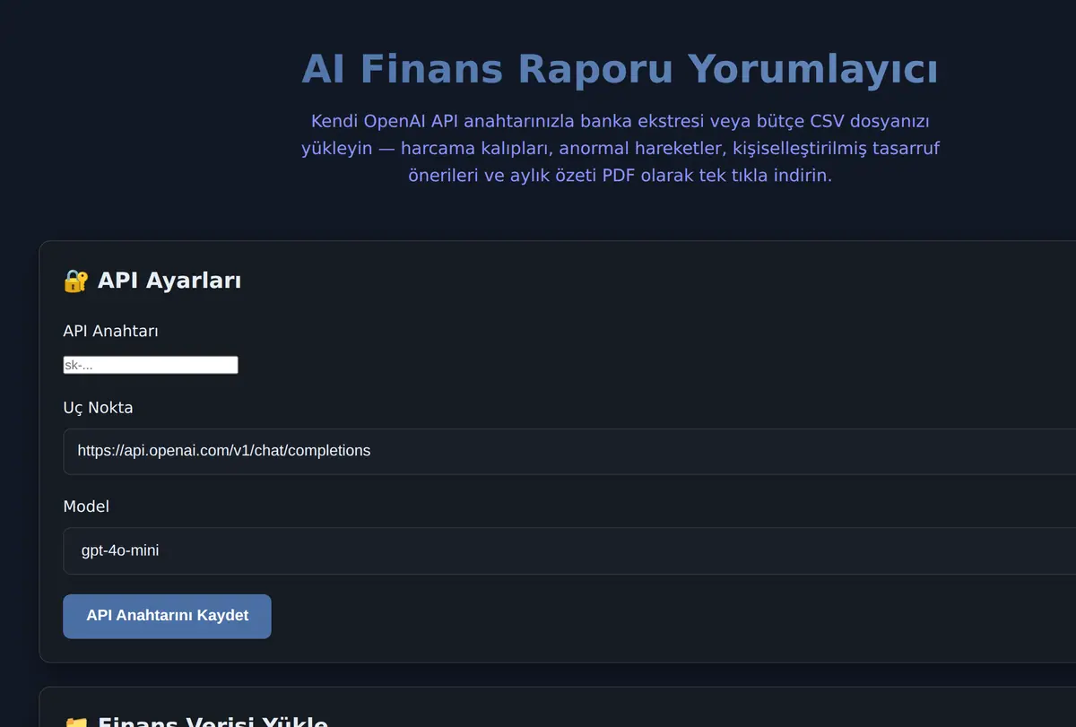 AI Finans Raporu Yorumlayıcı ekran görüntüsü
