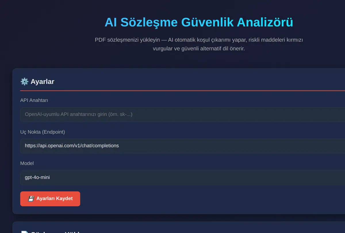 AI Sözleşme Güvenlik Analizörü ekran görüntüsü
