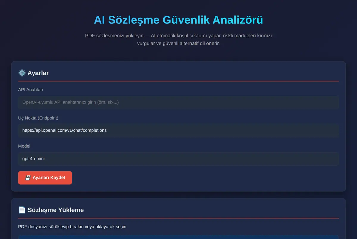 AI Sözleşme Güvenlik Analizörü ekran görüntüsü 2