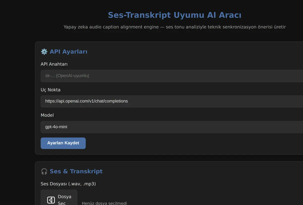 Ses-Transkript Uyumu AI Aracı ekran görüntüsü