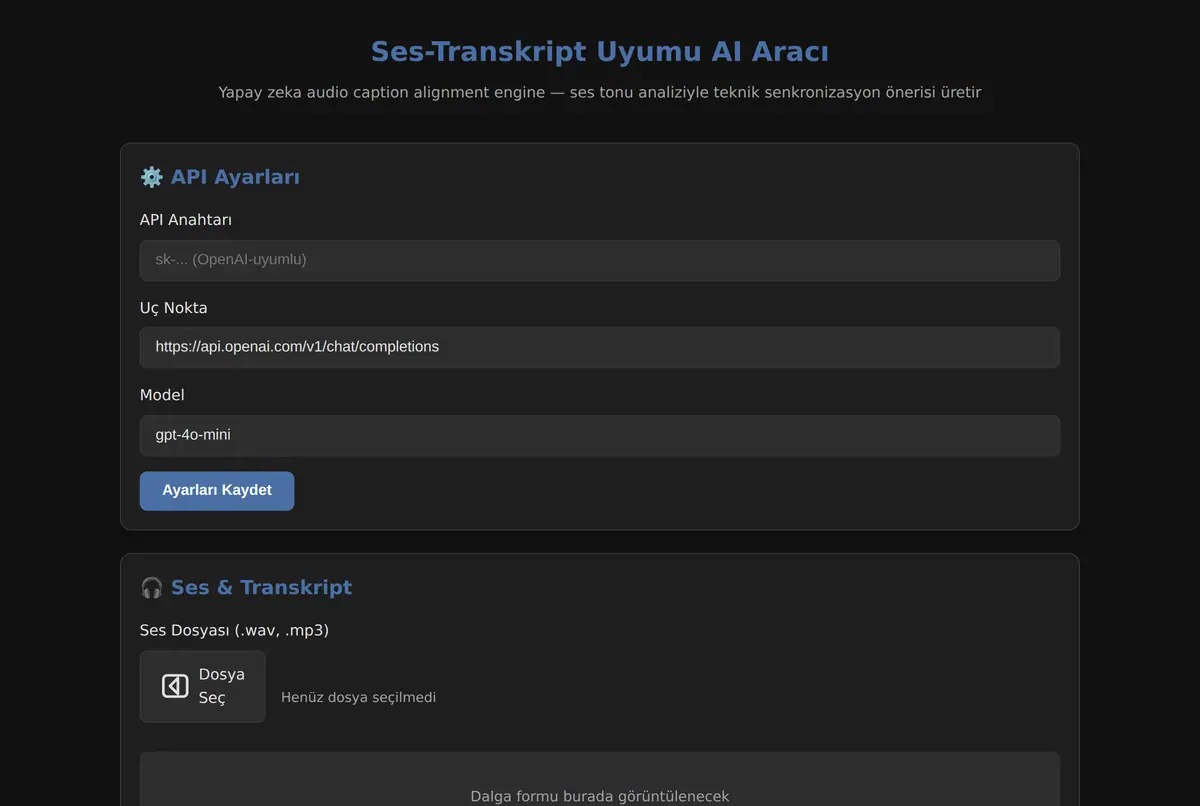 Ses-Transkript Uyumu AI Aracı ekran görüntüsü 2