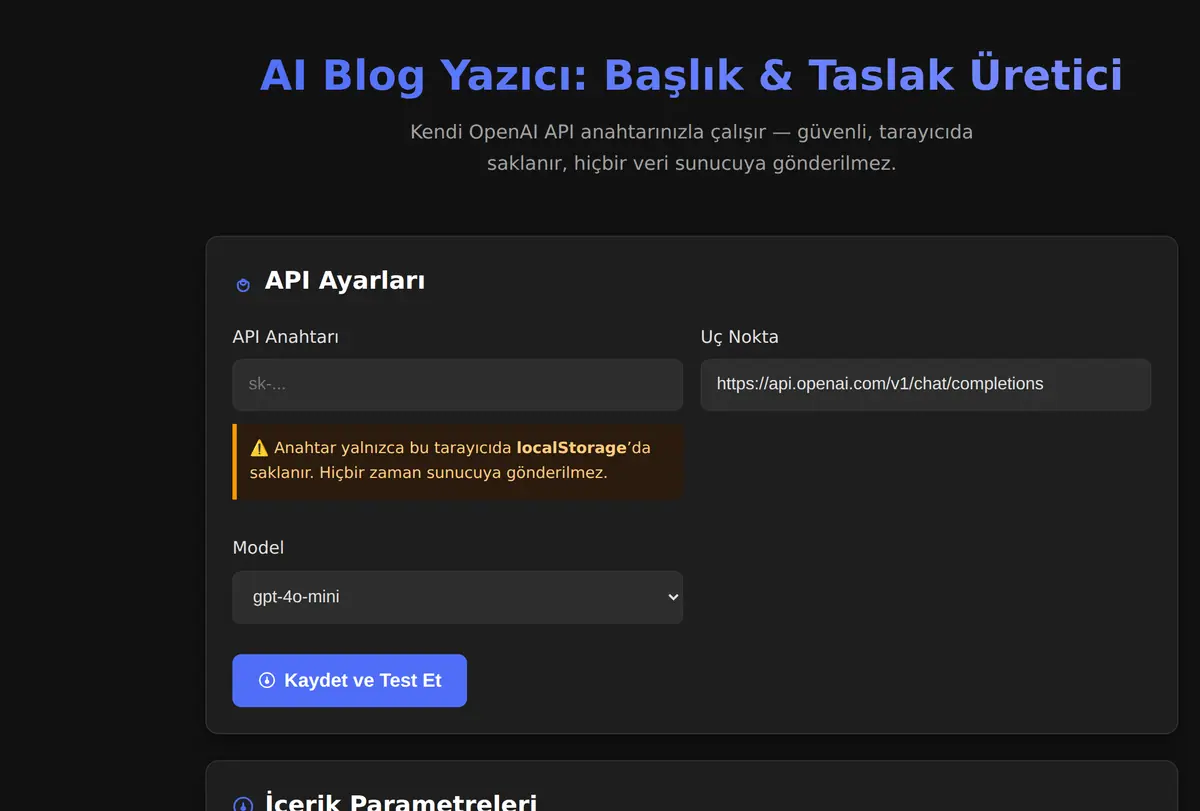 AI Blog Yazıcı: Başlık & Taslak Üretici ekran görüntüsü