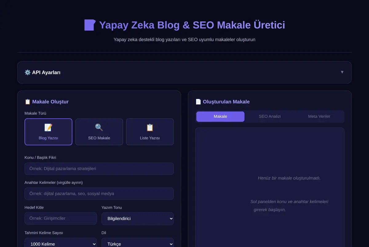 Yapay Zeka Blog & SEO Makale Üretici ekran görüntüsü 2