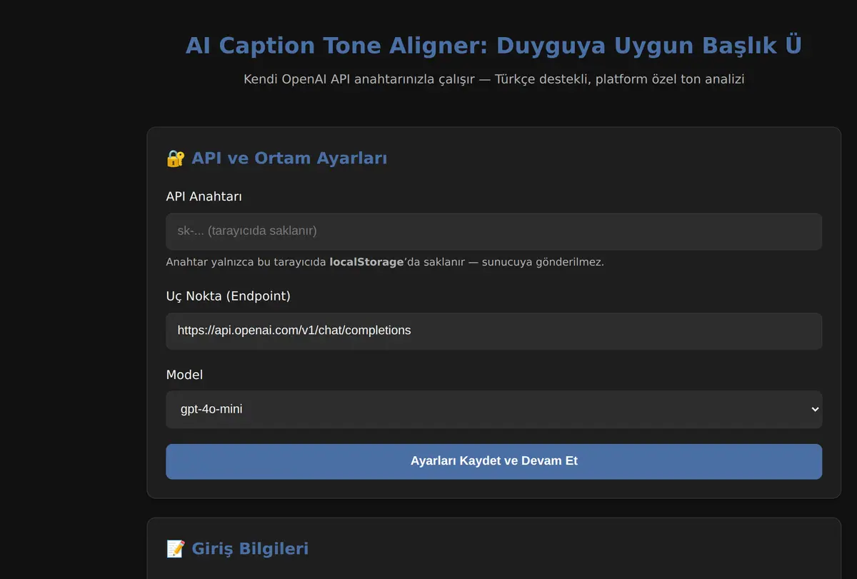 AI Caption Tone Aligner: Duyguya Uygun Başlık Ü ekran görüntüsü