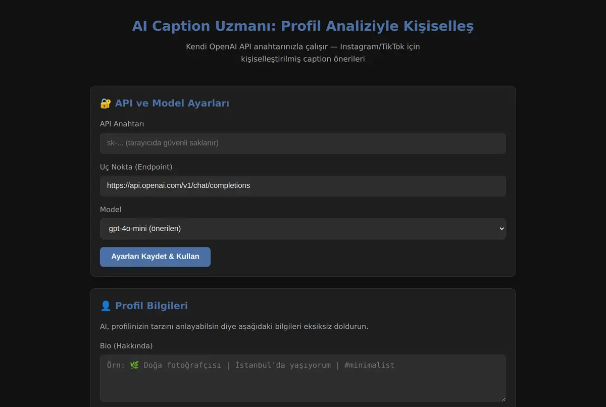 AI Caption Uzmanı: Profil Analiziyle Kişiselleş ekran görüntüsü 2