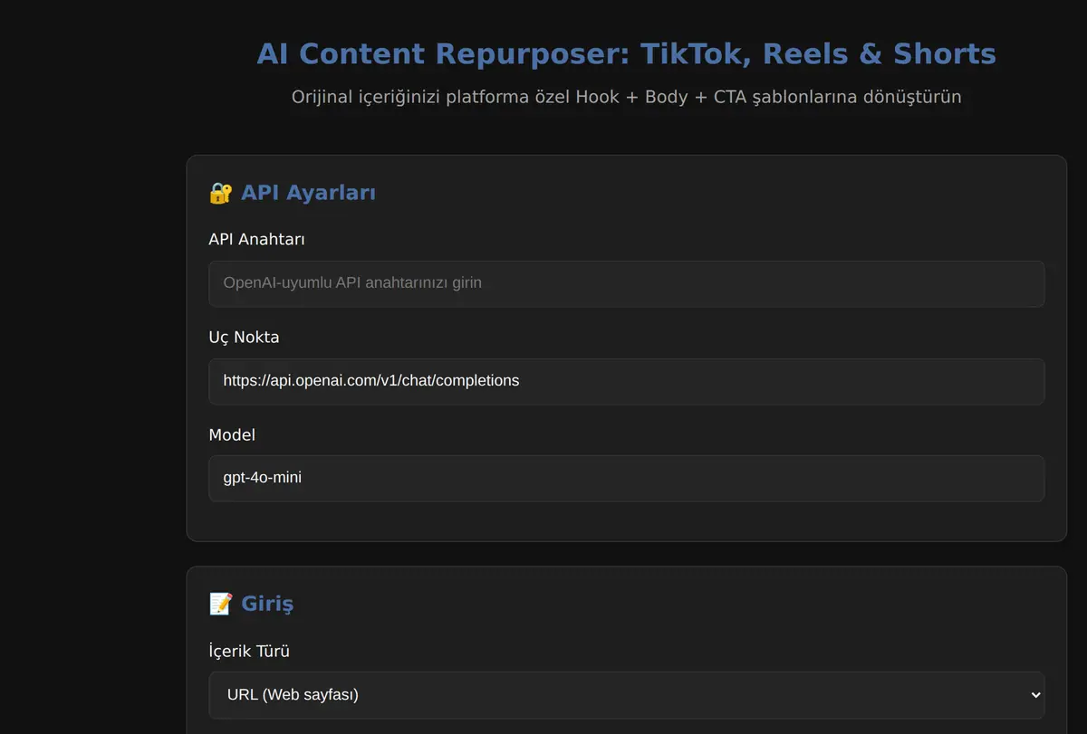 AI Content Repurposer: TikTok, Reels & Shorts ekran görüntüsü