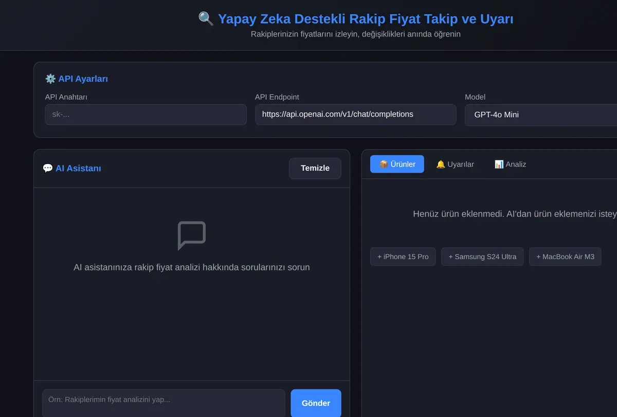 Yapay Zeka Destekli Rakip Fiyat Takip ve Uyarı ekran görüntüsü