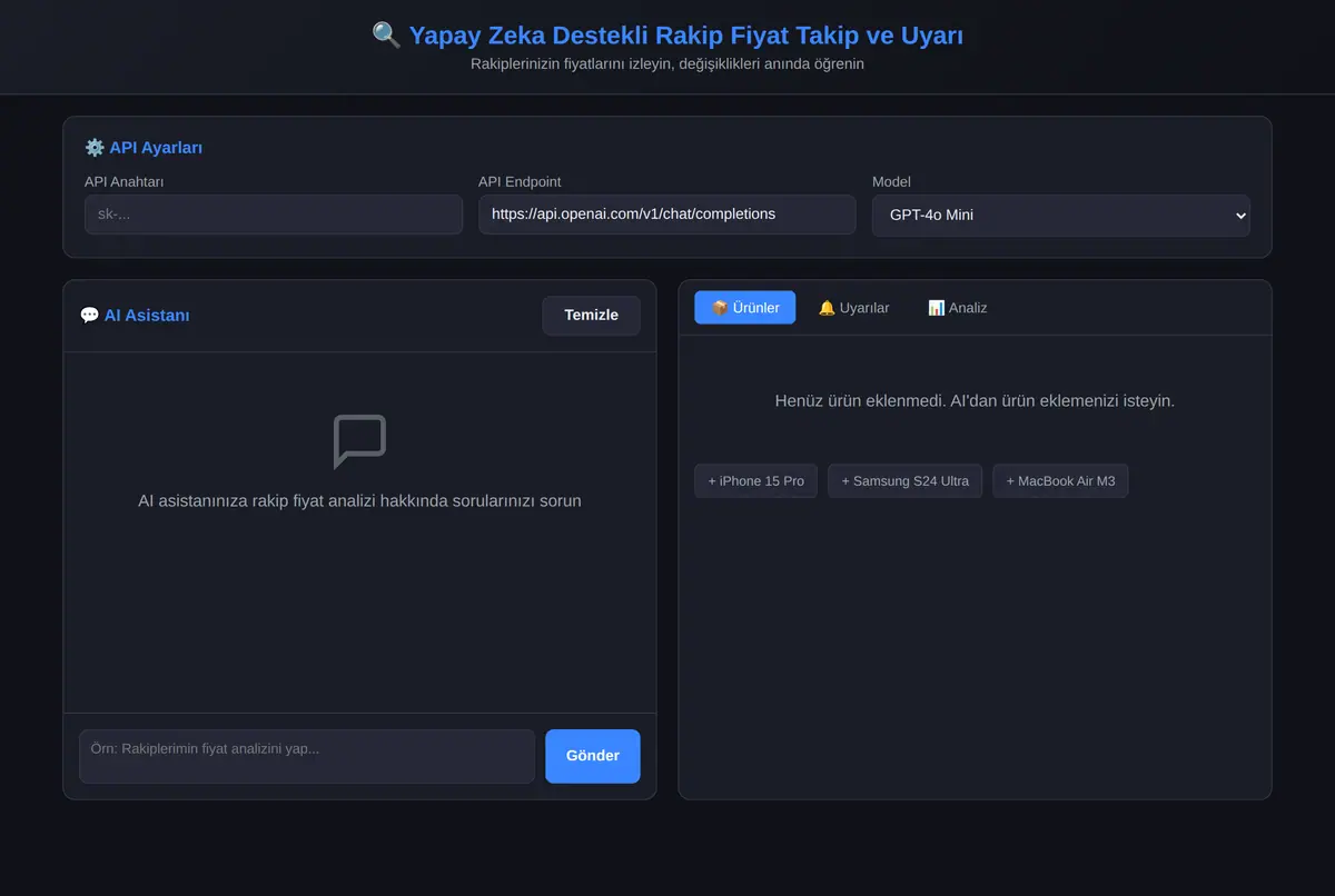 Yapay Zeka Destekli Rakip Fiyat Takip ve Uyarı ekran görüntüsü 3
