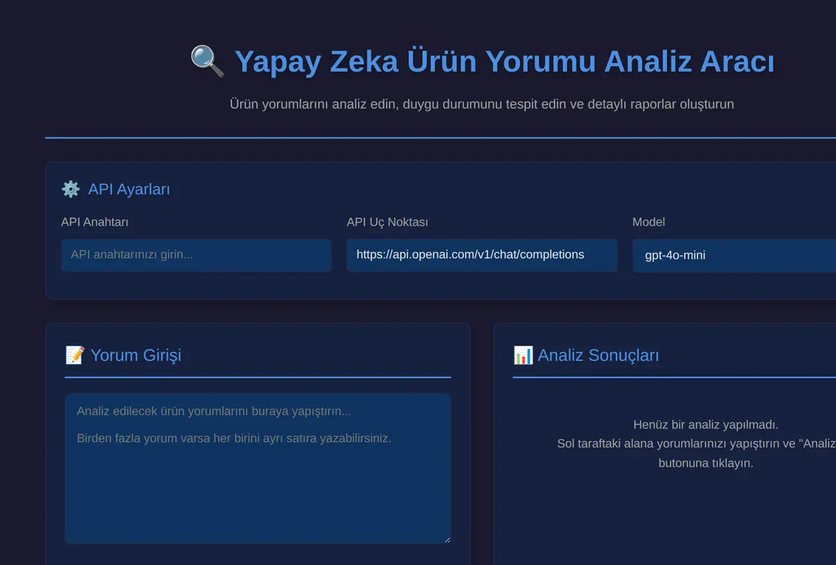 Yapay Zeka Ürün Yorumu Analiz Aracı ekran görüntüsü