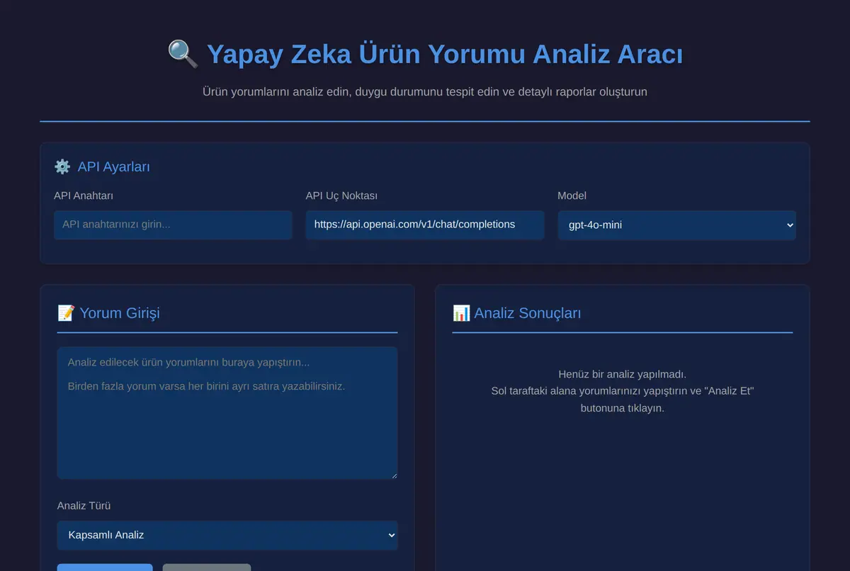 Yapay Zeka Ürün Yorumu Analiz Aracı ekran görüntüsü 2