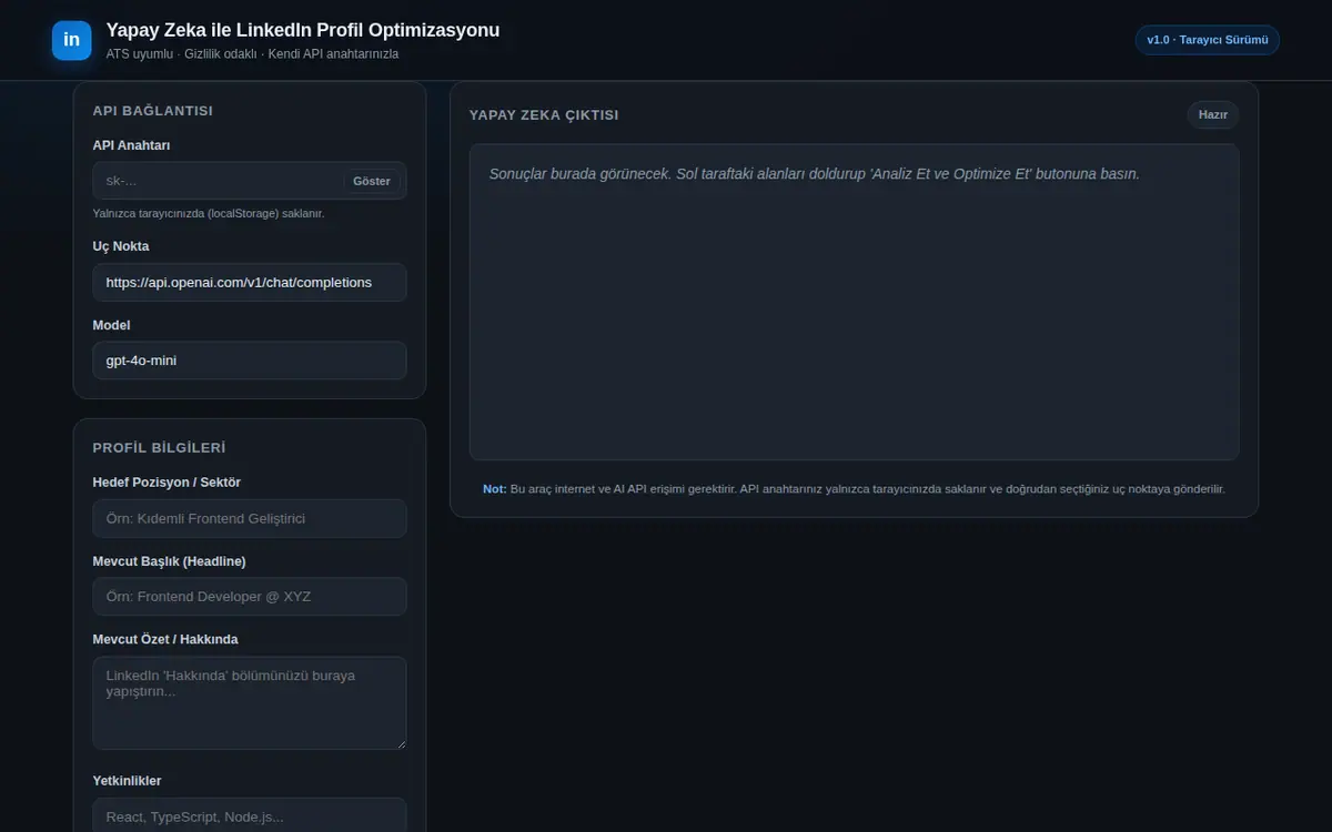 Yapay Zeka Destekli LinkedIn & Profil ekran görüntüsü