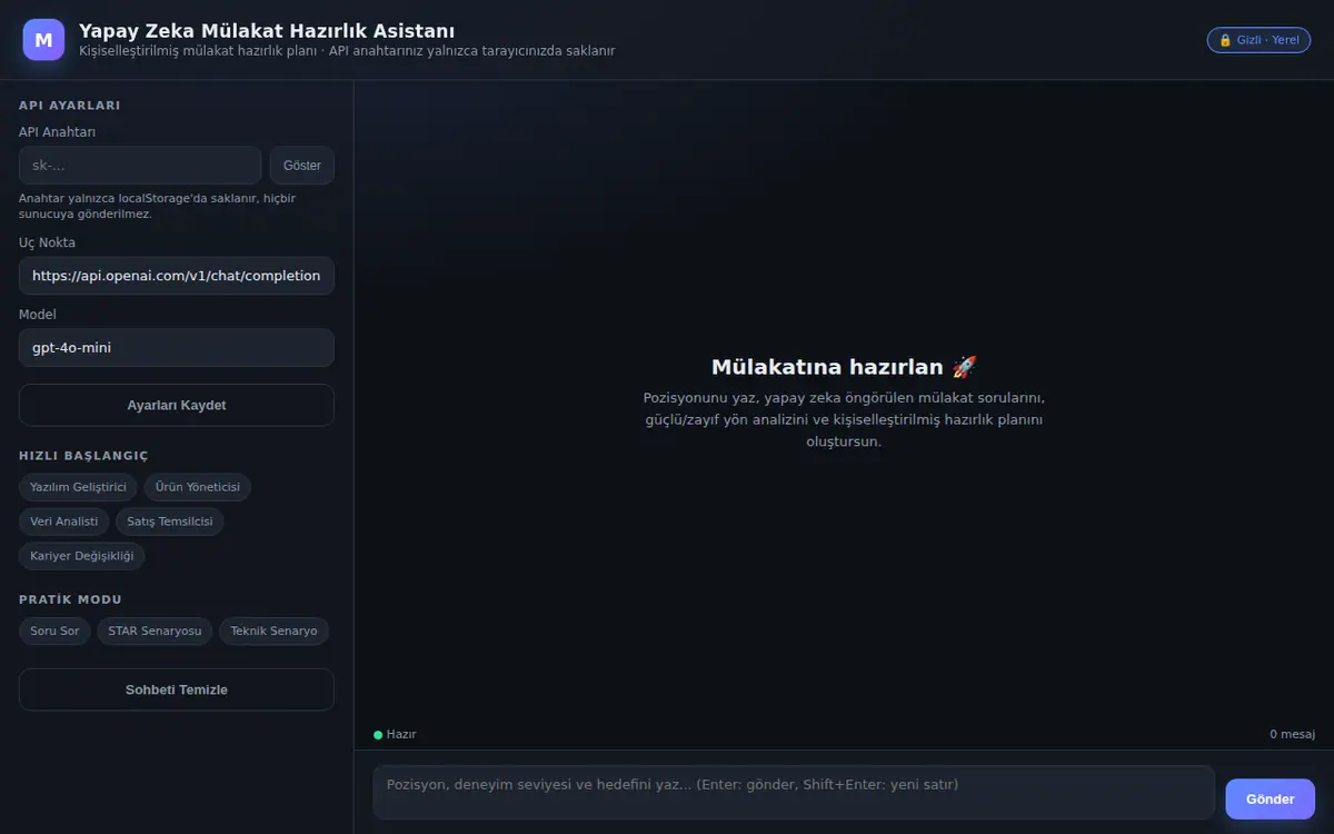 Yapay Zeka Destekli Mülakat Hazırlık Asistanı ekran görüntüsü