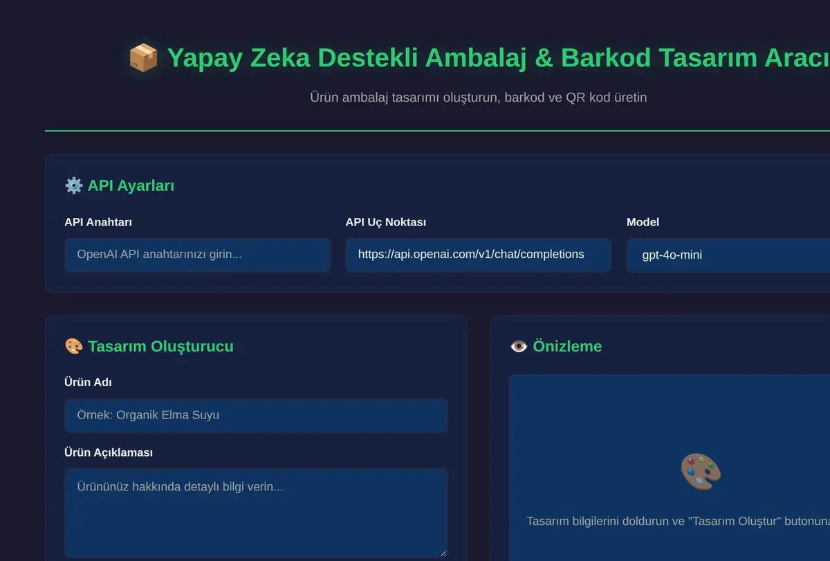 Yapay Zeka Destekli Ambalaj & Barkod Tasarım Aracı ekran görüntüsü