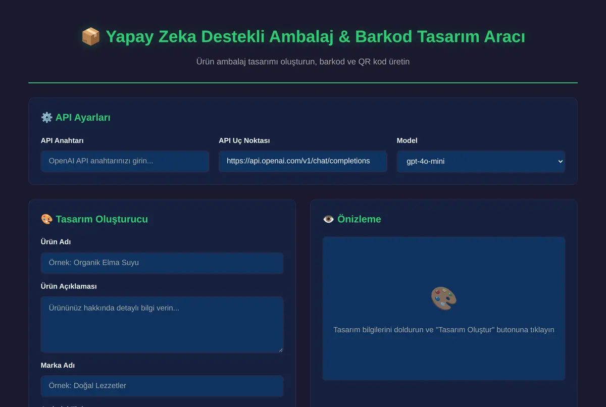 Yapay Zeka Destekli Ambalaj & Barkod Tasarım Aracı ekran görüntüsü 2