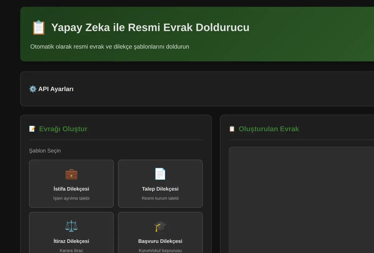 Yapay Zeka ile Resmi Evrak Doldurucu ekran görüntüsü