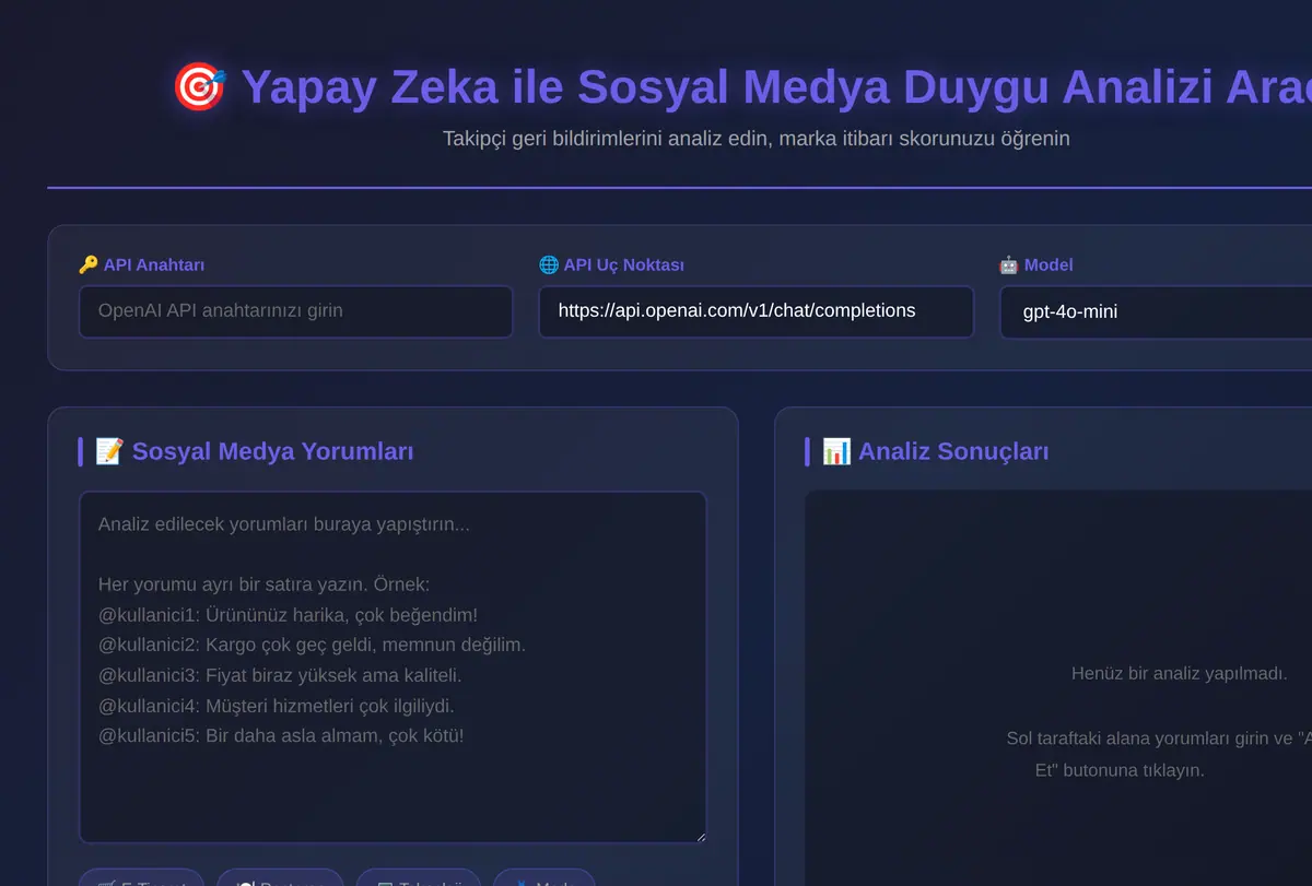 Yapay Zeka ile Sosyal Medya Duygu Analizi Aracı ekran görüntüsü