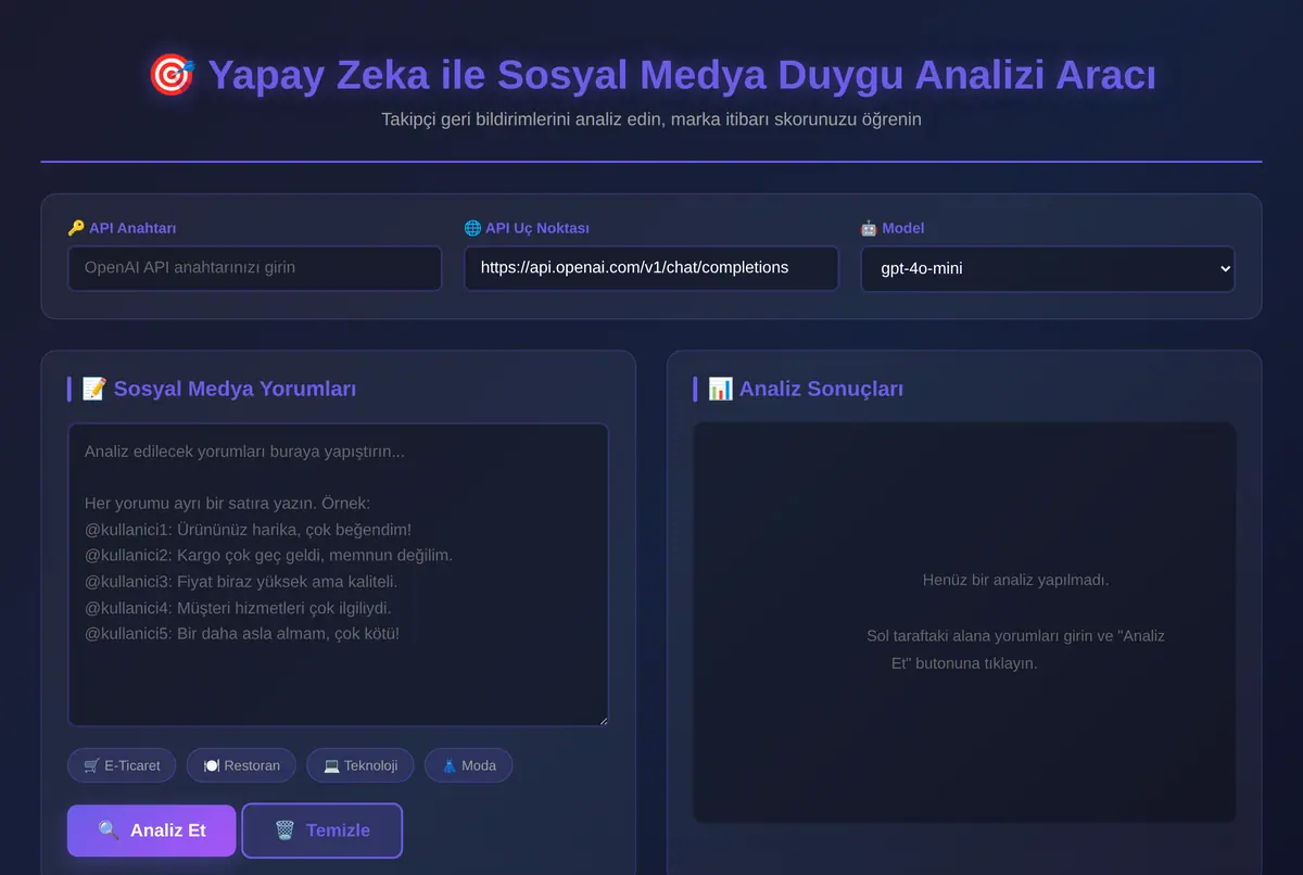 Yapay Zeka ile Sosyal Medya Duygu Analizi Aracı ekran görüntüsü 2