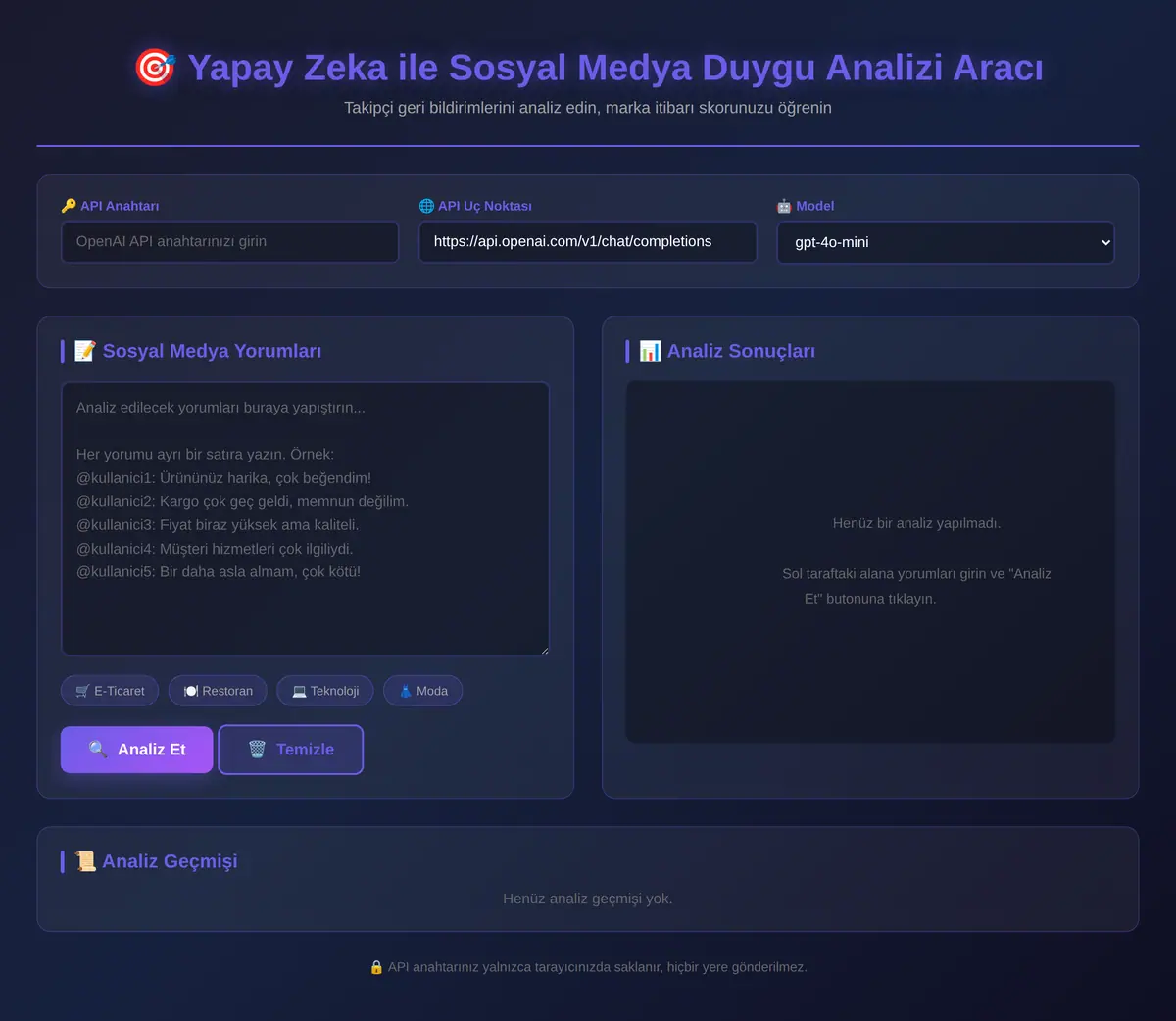 Yapay Zeka ile Sosyal Medya Duygu Analizi Aracı ekran görüntüsü 3