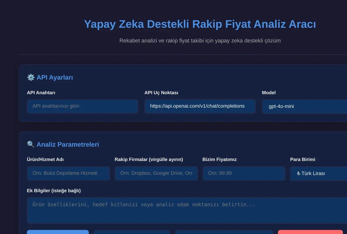 Yapay Zeka Destekli Rakip Fiyat Analiz Aracı ekran görüntüsü