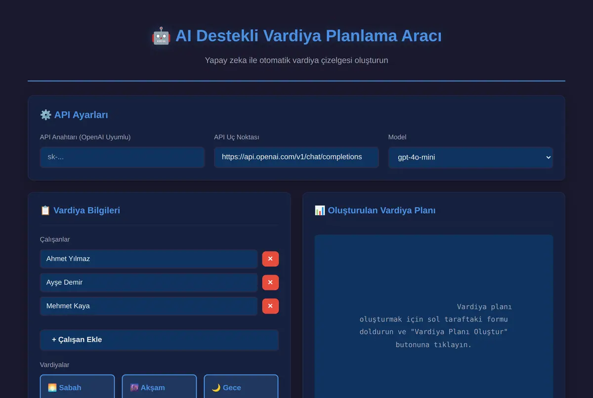 AI Destekli Vardiya Planlama Aracı ekran görüntüsü 2