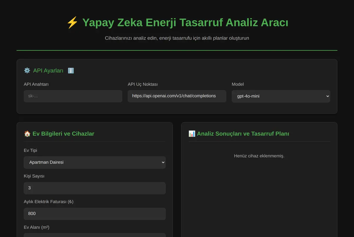 Yapay Zeka Enerji Tasarruf Analiz Aracı ekran görüntüsü 2