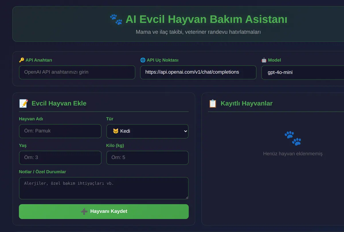 AI Evcil Hayvan Bakım Asistanı ekran görüntüsü