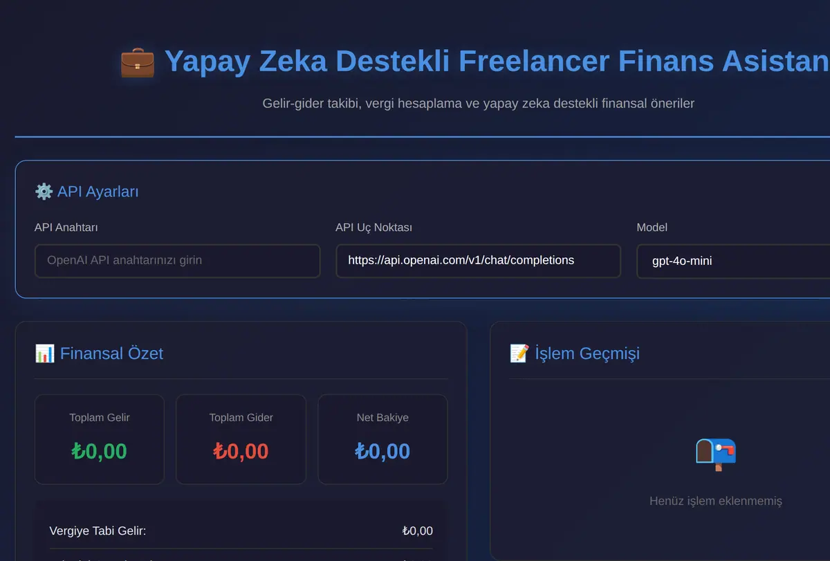 Yapay Zeka Destekli Freelancer Finans Asistanı ekran görüntüsü
