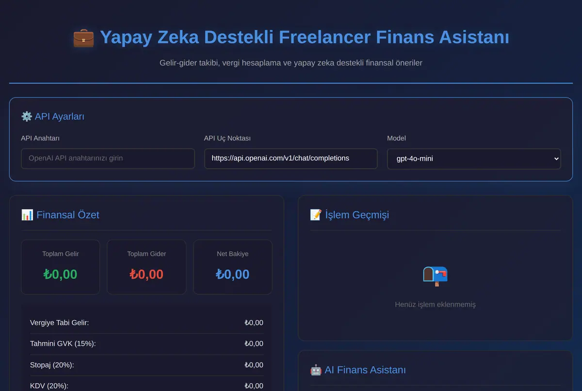 Yapay Zeka Destekli Freelancer Finans Asistanı ekran görüntüsü 2
