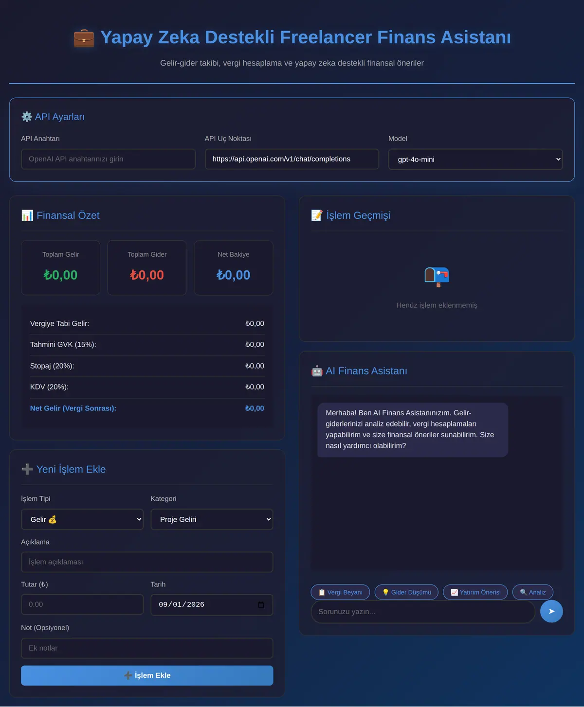 Yapay Zeka Destekli Freelancer Finans Asistanı ekran görüntüsü 3
