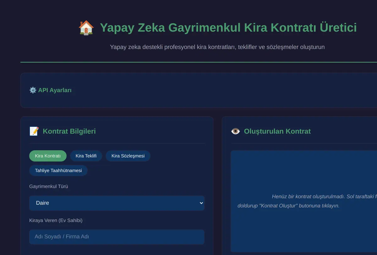 Yapay Zeka Gayrimenkul Kira Kontratı Üretici ekran görüntüsü