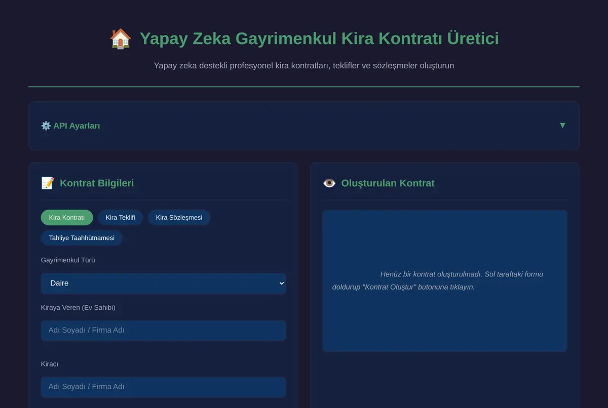 Yapay Zeka Gayrimenkul Kira Kontratı Üretici ekran görüntüsü 2