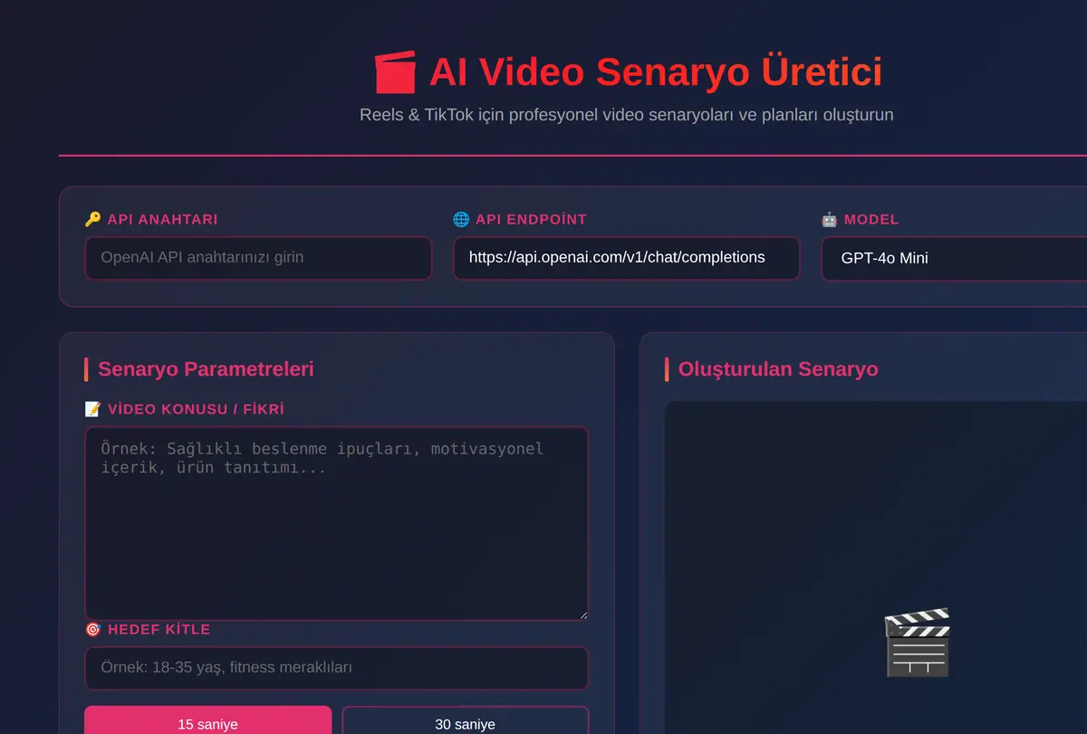 AI Video Senaryo Üretici - Reels & TikTok ekran görüntüsü