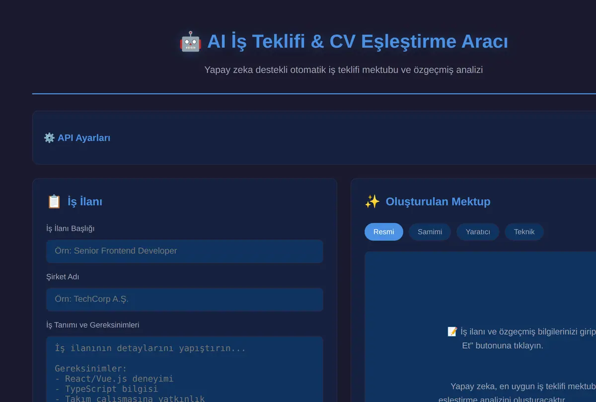 AI İş Teklifi & CV Eşleştirme Aracı ekran görüntüsü
