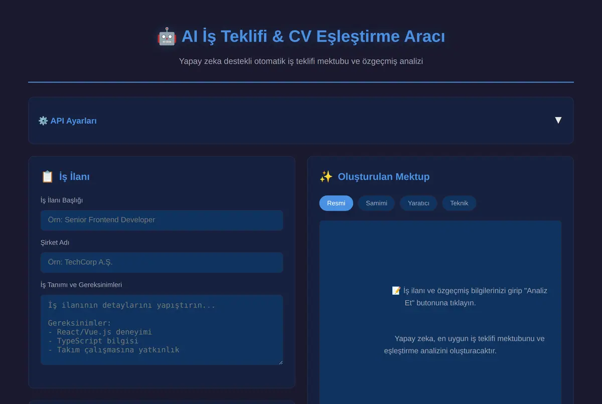 AI İş Teklifi & CV Eşleştirme Aracı ekran görüntüsü 2