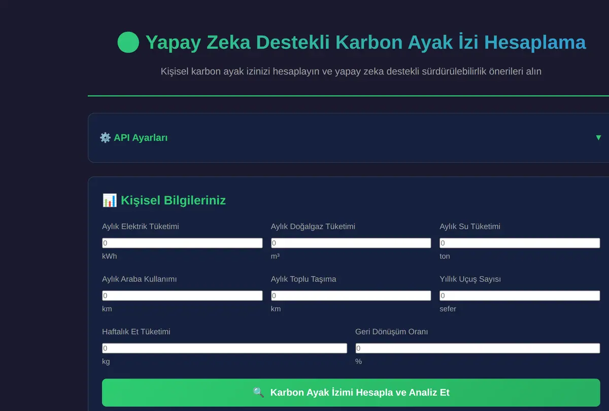 Yapay Zeka Destekli Karbon Ayak İzi Hesaplama ekran görüntüsü