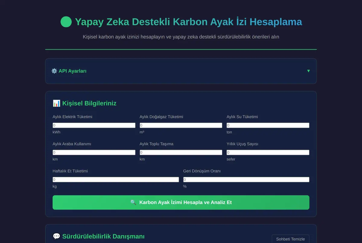 Yapay Zeka Destekli Karbon Ayak İzi Hesaplama ekran görüntüsü 2