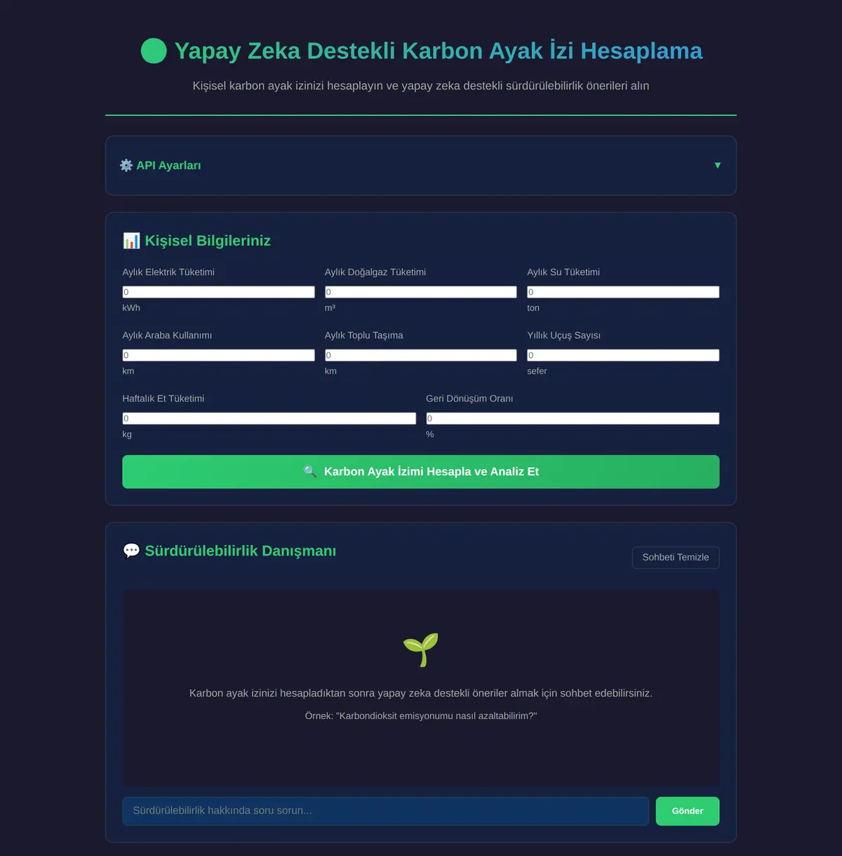 Yapay Zeka Destekli Karbon Ayak İzi Hesaplama ekran görüntüsü 3