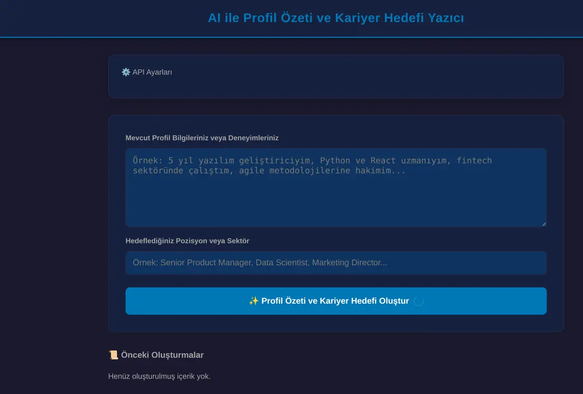AI ile Profil Özeti ve Kariyer Hedefi Yazıcı ekran görüntüsü