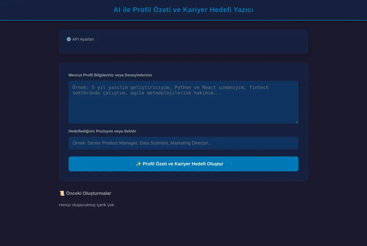AI ile Profil Özeti ve Kariyer Hedefi Yazıcı ekran görüntüsü 2