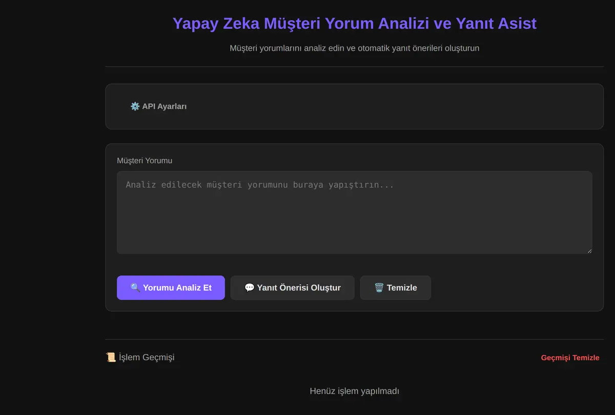 Yapay Zeka Müşteri Yorum Analizi ve Yanıt Asist ekran görüntüsü