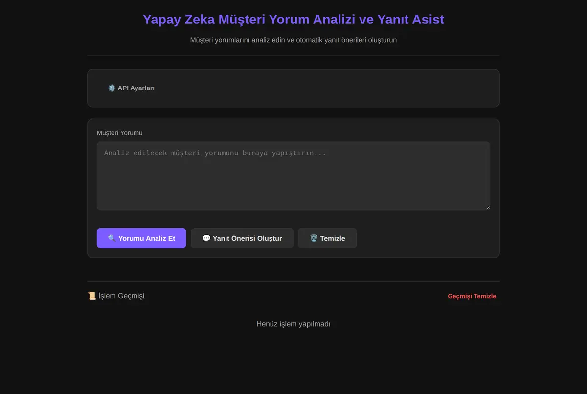 Yapay Zeka Müşteri Yorum Analizi ve Yanıt Asist ekran görüntüsü 2