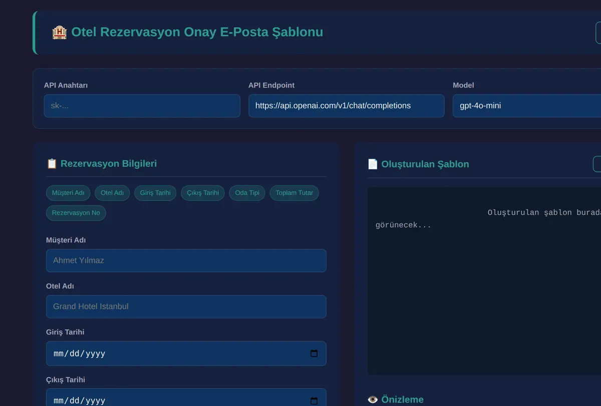 Otel Rezervasyon Onay E-Posta Şablonu ekran görüntüsü