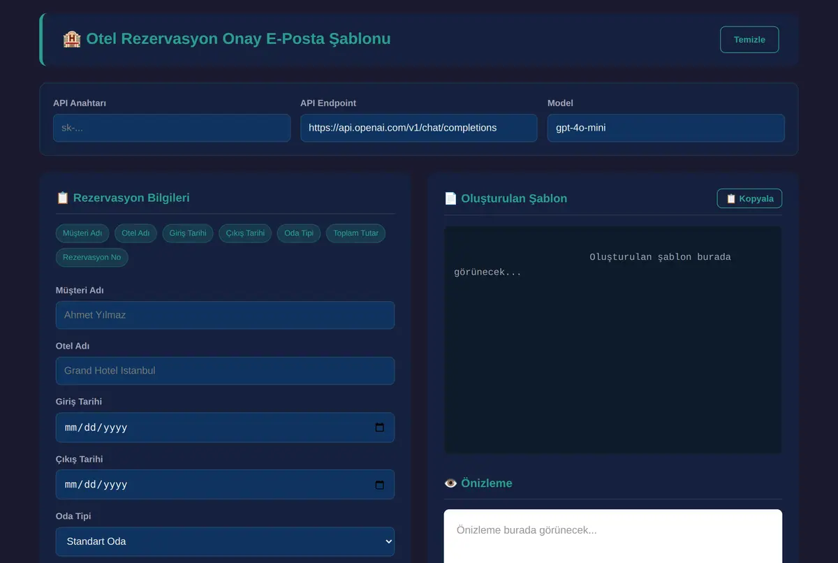 Otel Rezervasyon Onay E-Posta Şablonu ekran görüntüsü 2