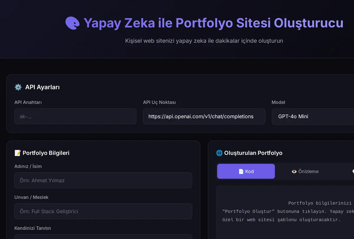 Yapay Zeka ile Portfolyo Sitesi Oluşturucu ekran görüntüsü
